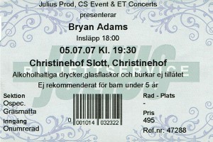 070705 - Biljett - Bryan Adams